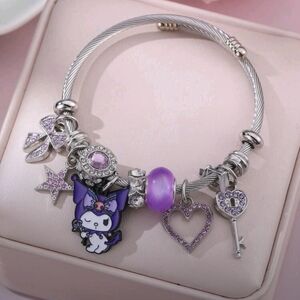 Silver Charm Bracelet with Purple Accents
